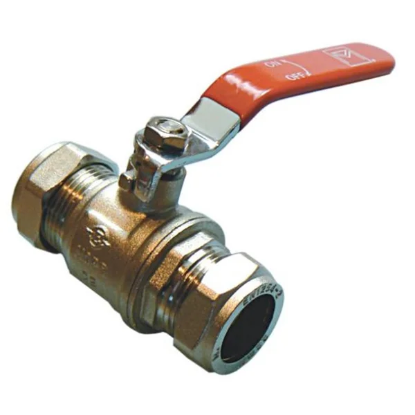 LGV23300 - Brass Ball Valve Compression - Red Handle Wras Approved - PN40