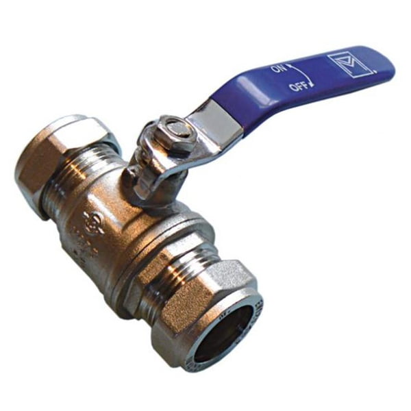 LGV24410 - Full Bore Ball Valve Compression - Blue Handle WRAS approved - PN25